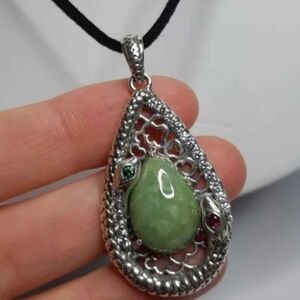 Sterling Silver and Jade Snake "Cosmic Egg" Necklace